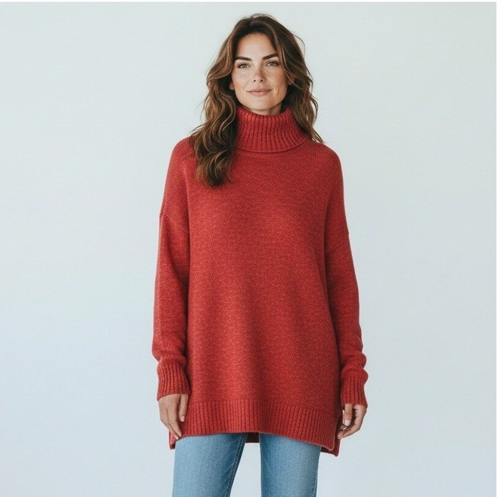 J.Jill Womens Medium Tall MT Chili Multi Turtleneck Sweater Cotton Blend NWT‎